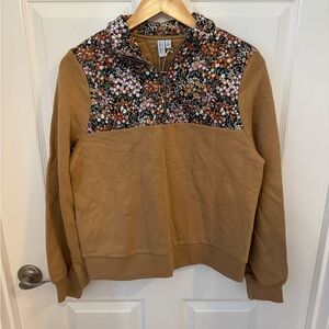 Paris atelier & Other Stories Floral Yoke Half-Zip Hoodie in Tan